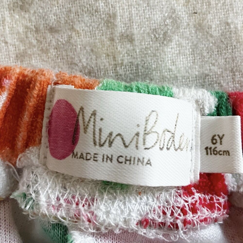 Mini Boden Girls Size 6 Fruit Print Terry Cloth Shorts Pockets Strawberry Orange - Picture 3 of 6